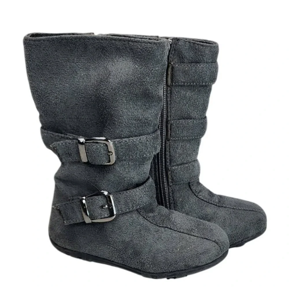 Kids‎ Girls Grey Faux Suede Buckle Zip Tall Boots Toddler Child Size 6